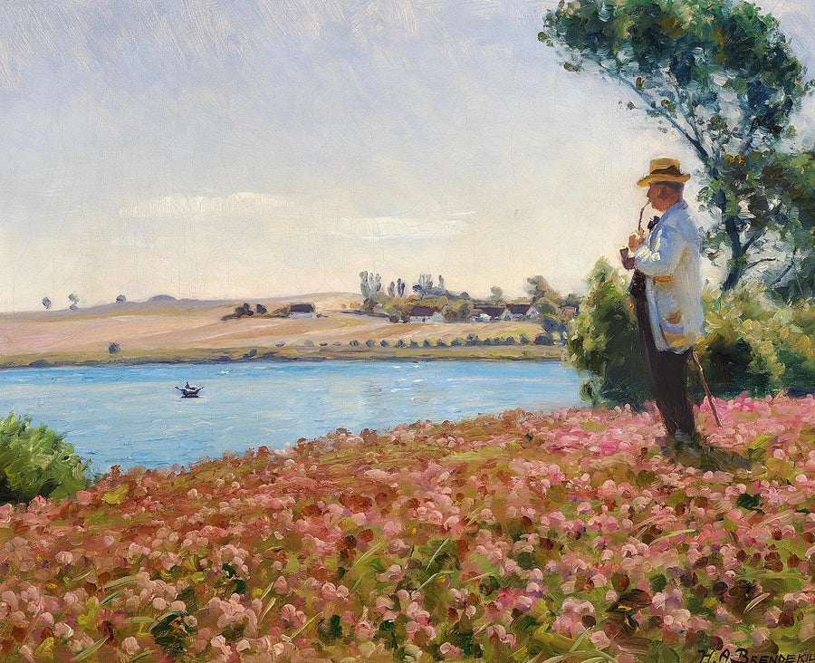 Een man in een witte blouse geniet van het uitzicht op een baai. - H. A. Brendekilde

Source:
Un homme en blouse blanche profite de la vue sur une crique. - H. A. Brendekilde