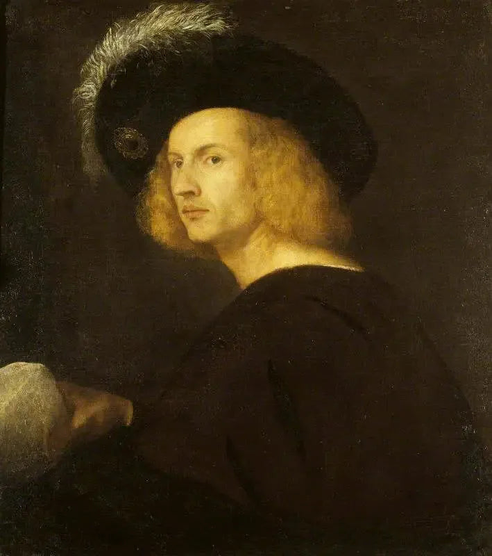 Een onbekende man met een hoed met zwarte veren - Titian