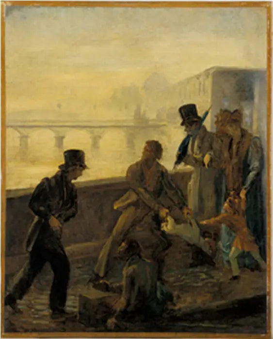 Een man die zijn hond in het water gooit - Honoré Daumier