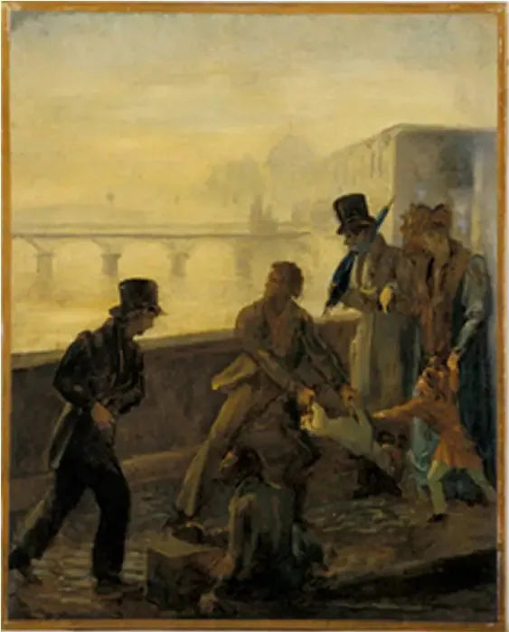 Een man die zijn hond in het water gooit - Honoré Daumier