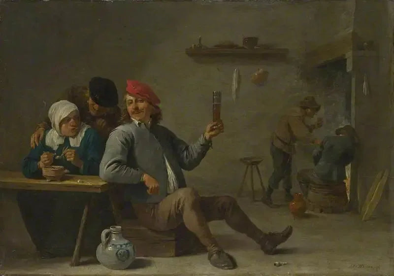 Een man die een glas vasthoudt en een oude vrouw die een pijp aansteekt - David Teniers de Jonge

Source:
Un homme tenant un verre et une vieille femme allumant une pipe - David Teniers le Jeune