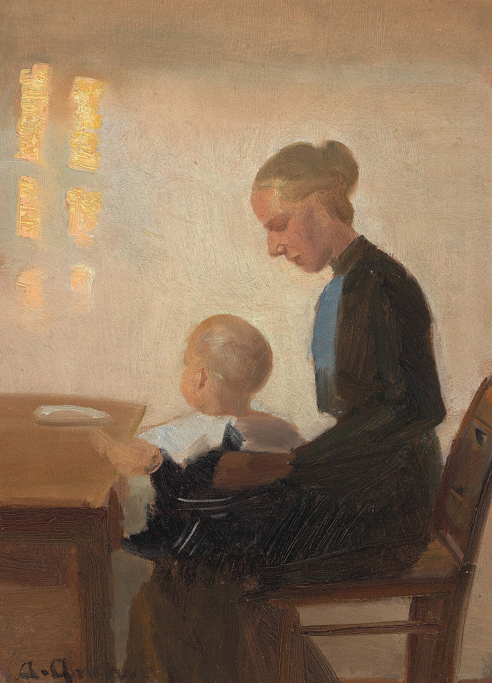 Un intérieur avec une mère et son enfant. - Anna Ancher image 1 reproduction artisanale de tableau