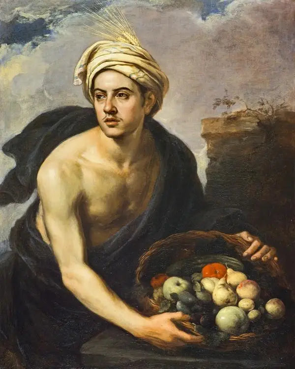Een jonge man met een mand fruit (personificatie van 