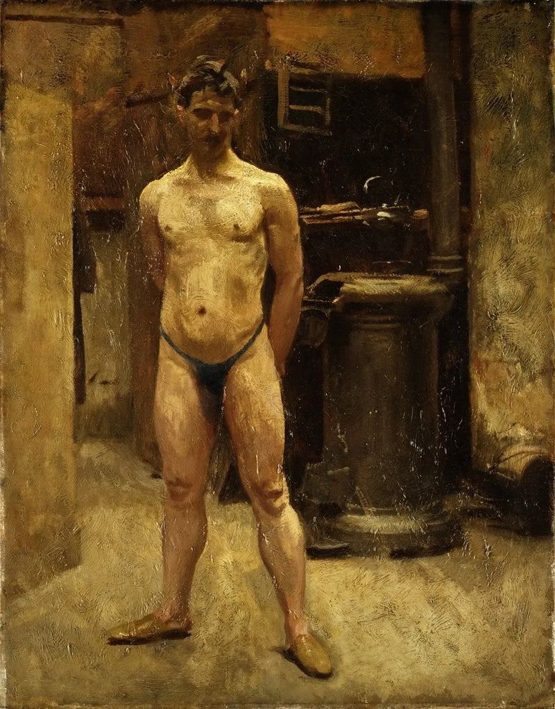 Een staande mannelijke mannequin voor een kachel - John Singer Sargent