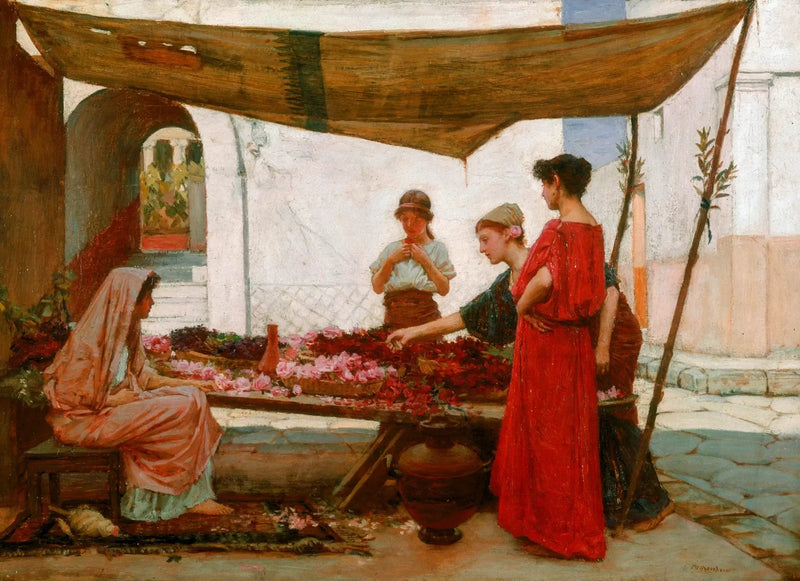 Een Griekse bloemenmarkt - John William Waterhouse