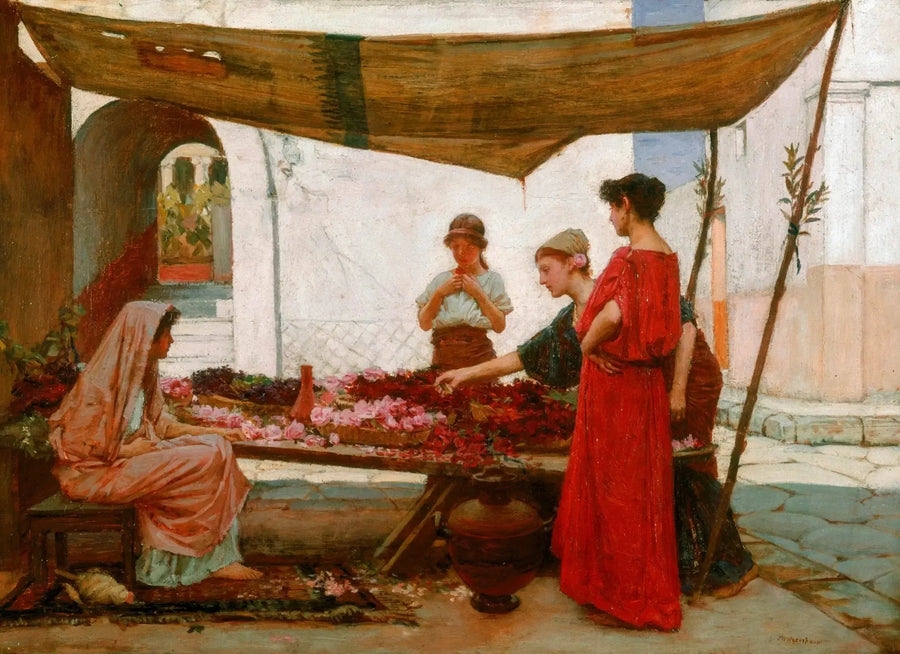 Een Griekse bloemenmarkt - John William Waterhouse