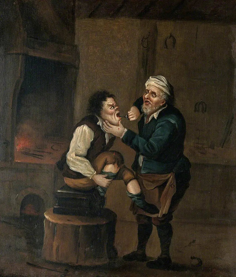 Een hoefsmid haalt een tand uit de mond van een man - David Teniers de Jonge

Source:
Un maréchal-ferrant extrait une dent de la bouche d'un homme - David Teniers le Jeune
