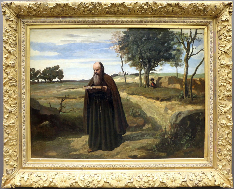 Een monnik die leest - Jean-Baptiste Camille Corot