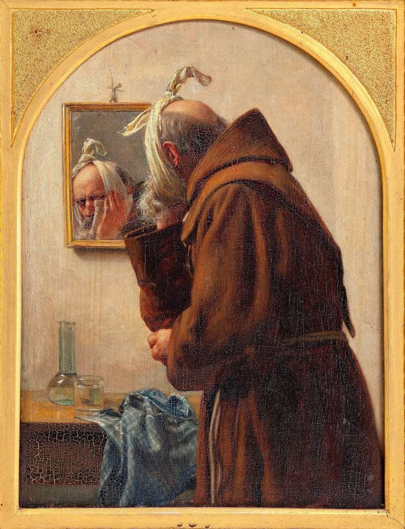 Een monnik bekijkt zichzelf in een spiegel - Carl Heinrich Bloch