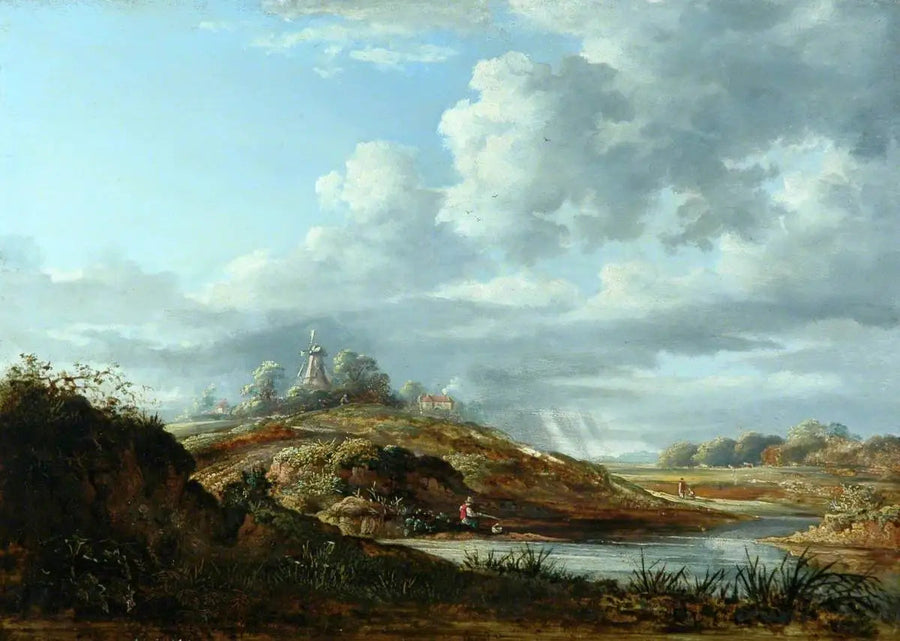 Een windmolen boven een rivier - John Constable