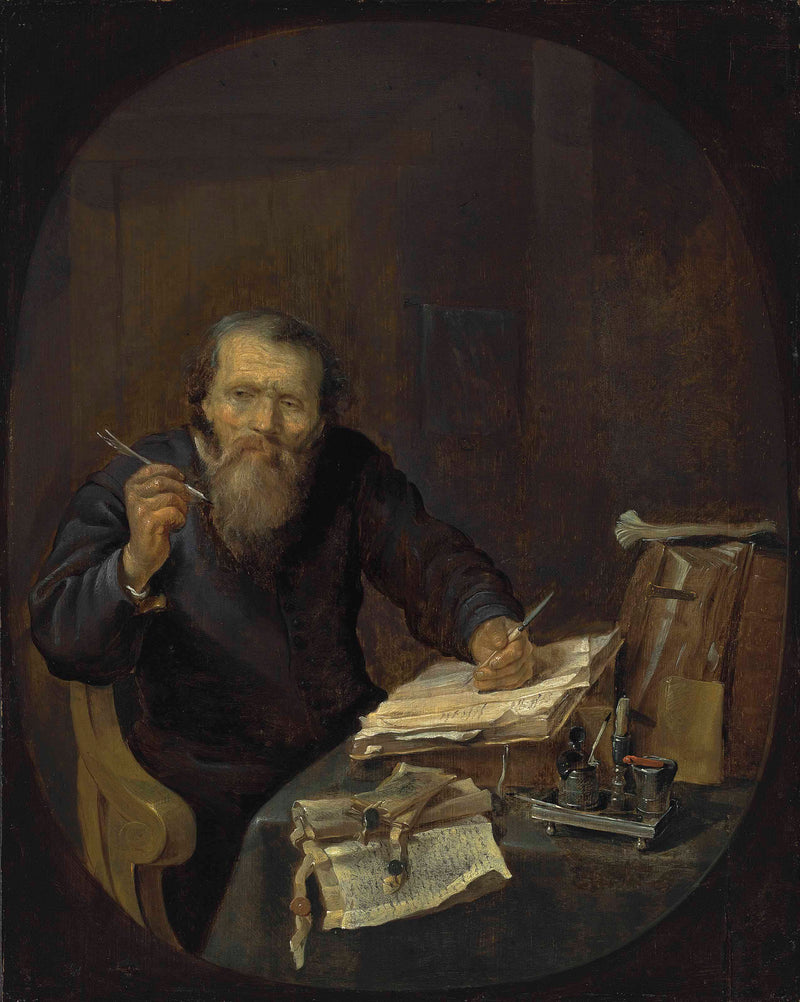 Un notaire aiguisant sa plume, dans un intérieur - Gabriel Metsu