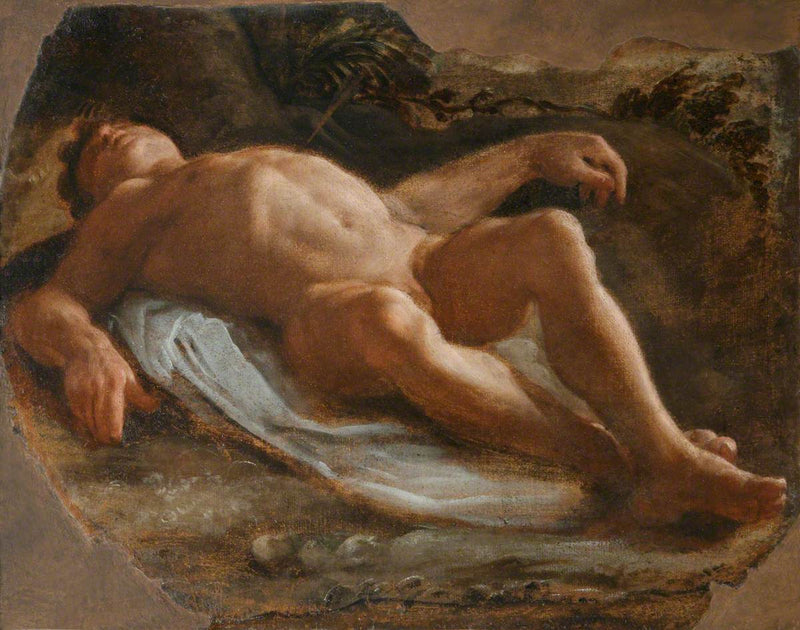 Een mannelijk naakt liggend (fragment) - Annibale Carracci