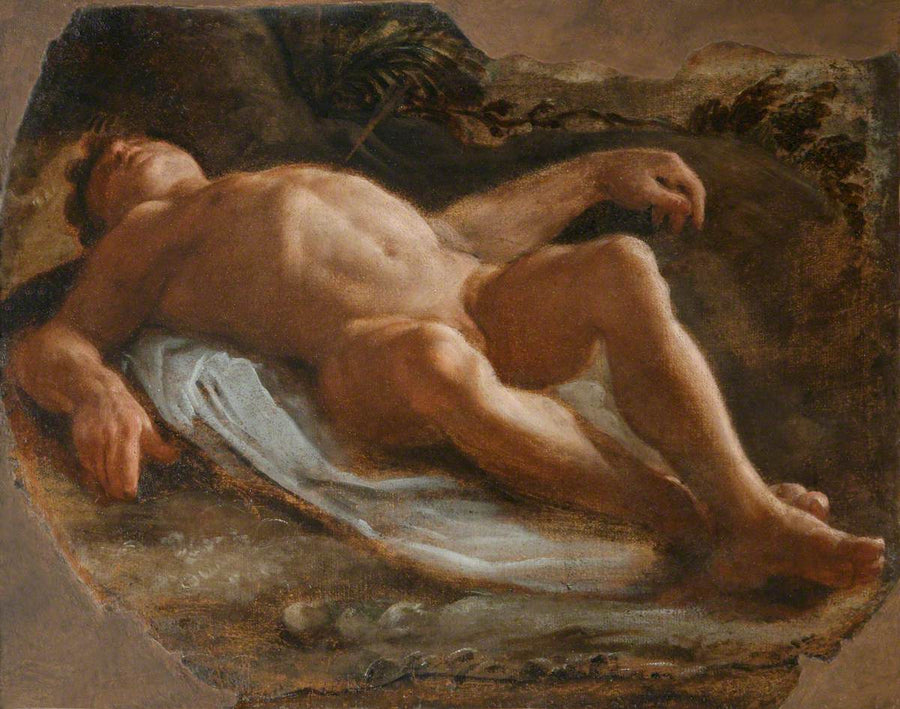 Een mannelijk naakt liggend (fragment) - Annibale Carracci