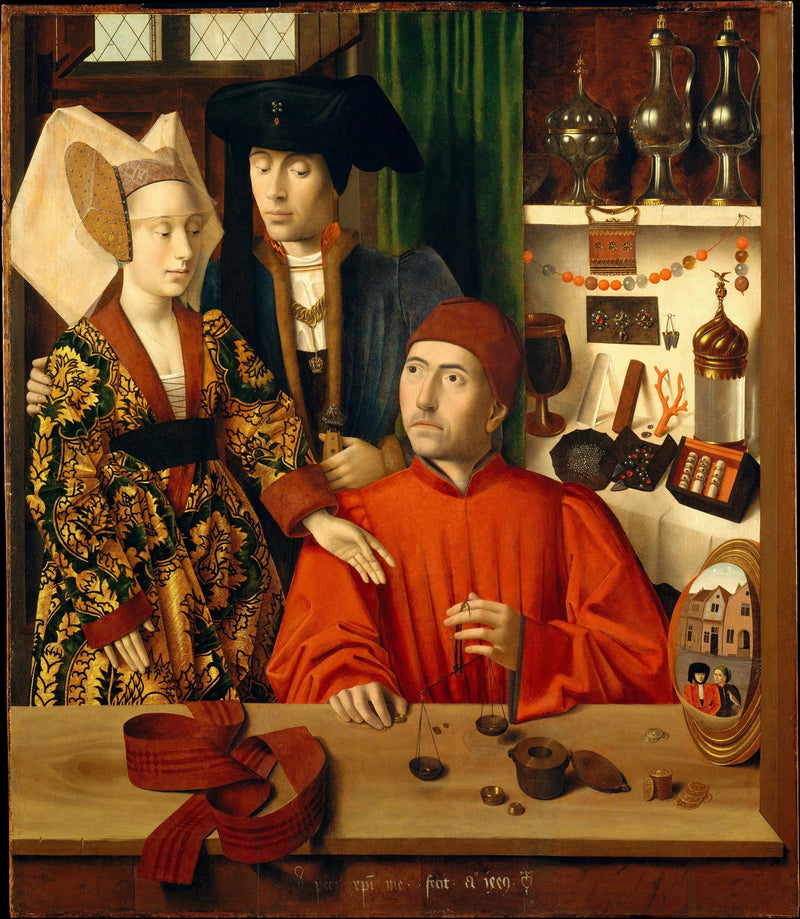 Een goudsmid in zijn atelier, misschien Sint Elooi - Petrus Christus