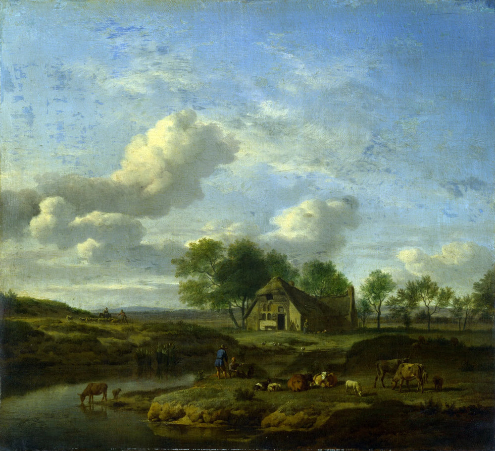 Un paysage avec une ferme au bord d'un ruisseau - Adriaen van de Velde image 1 reproduction réalisée par Alpha Reproduction