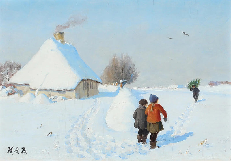 Een besneeuwd landschap met twee kinderen in de sneeuw. - H. A. Brendekilde

Source:
Un paysage enneigé avec deux enfants dans la neige. - H. A. Brendekilde