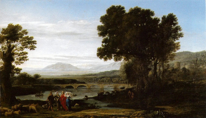 Een rivierlandschap met Jacob, Laban en zijn dochters - Claude Lorrain