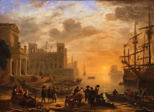 Een havenlandschap bij zonsondergang - Claude Lorrain
