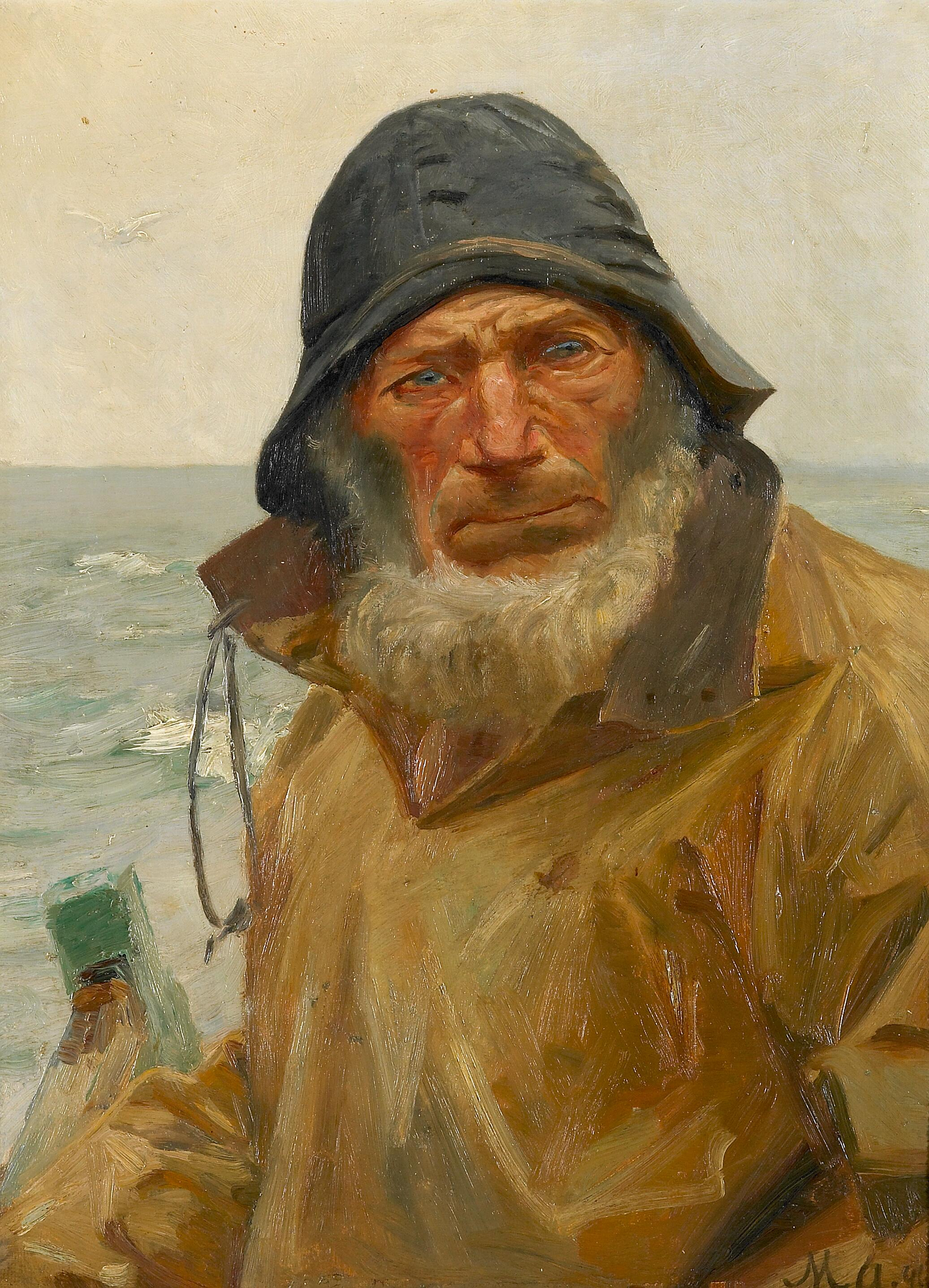 Un pêcheur dans son bateau. - Michael Peter Ancher image 1 reproduction artisanale de tableau