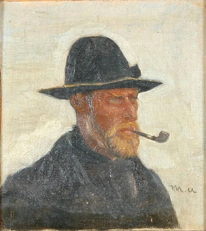 Un pêcheur fumant la pipe. - Michael Peter Ancher image 1 copie de tableau peinte à la main