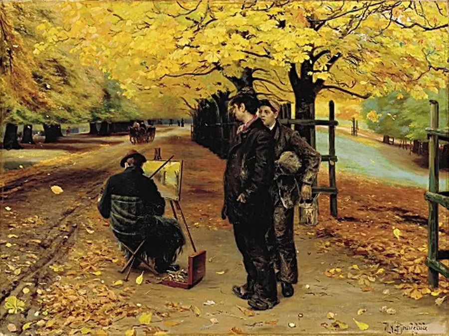 Een schilder aan zijn ezel op een herfstdag in Dyrehaven, nabij Kopenhagen. - H. A. Brendekilde

Source:
Un peintre à son chevalet un jour d'automne à Dyrehaven, près de Copenhague. - H. A. Brendekilde