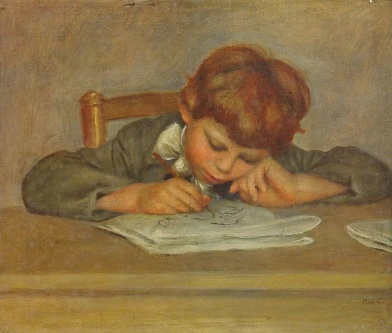 Een klein jongetje dat schrijft - Pierre-Auguste Renoir