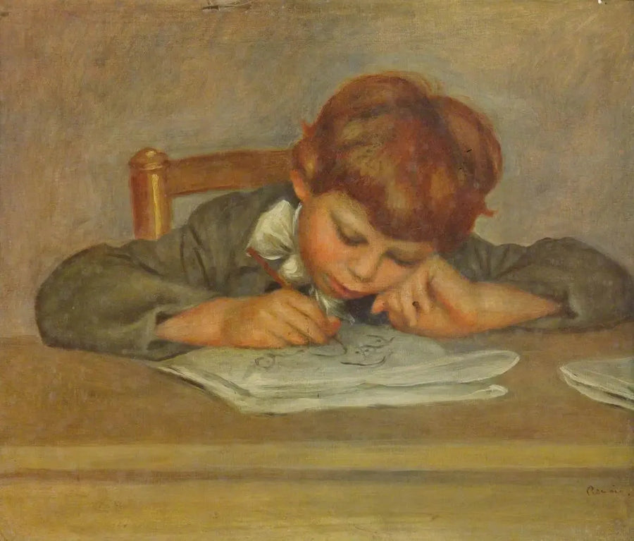 Een klein jongetje dat schrijft - Pierre-Auguste Renoir