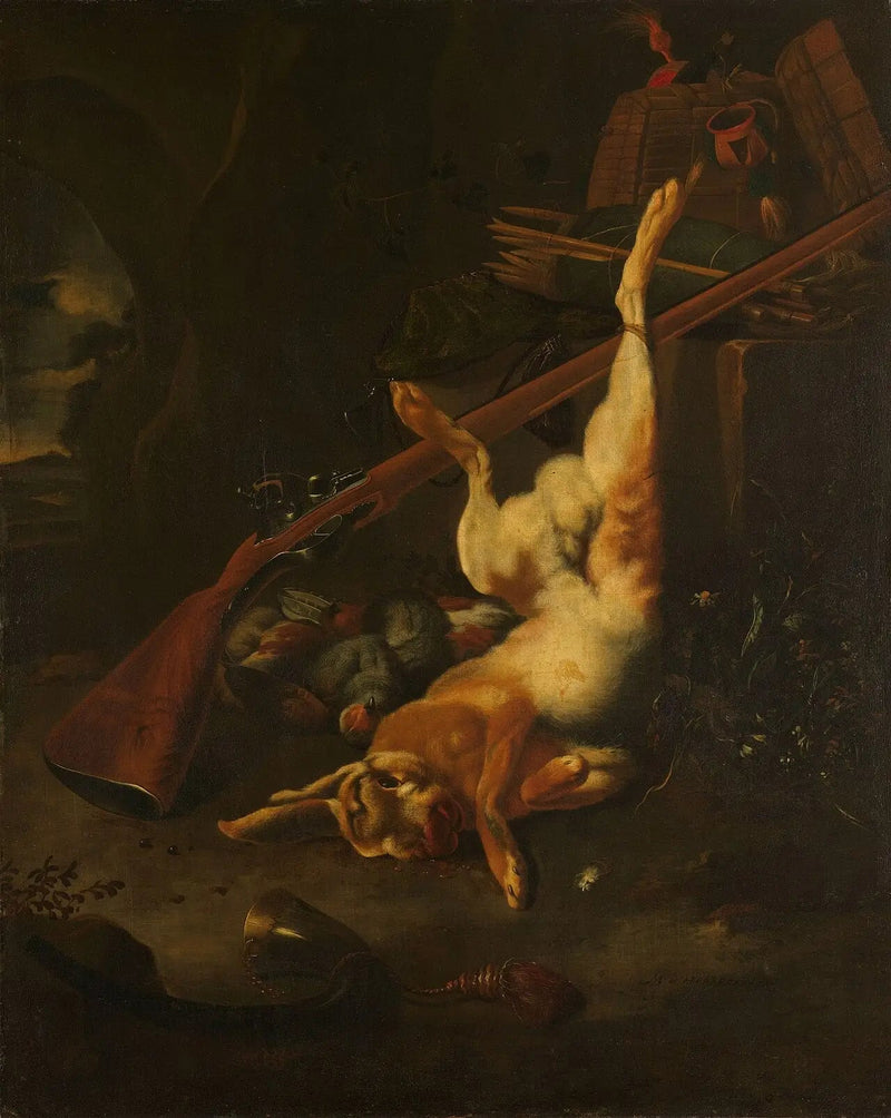 Een jachttas met een dode haas - Melchior de Hondecoeter