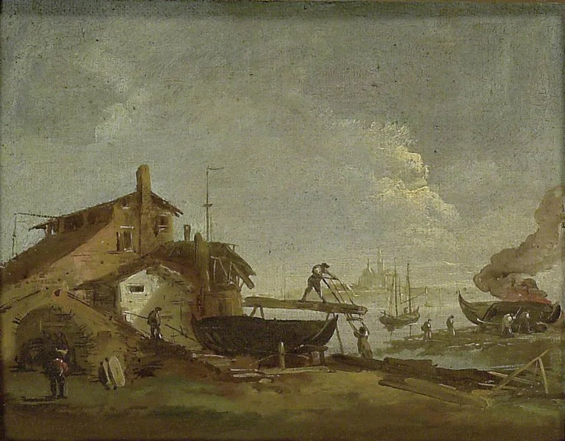 Een Squero of Venetiaans scheepswerf - Francesco Guardi