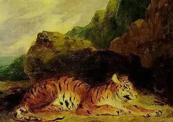 Een tijger bij zijn hol - Eugène Delacroix