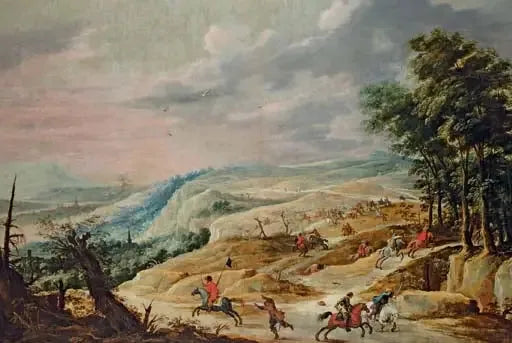 Een uitgestrekt landschap met een cavaleriescène op een heuvelkam - David Teniers de Jonge

Source:
Un vaste paysage avec une escarmouche de cavalerie sur une crête - David Teniers le Jeune