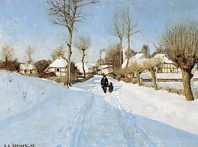 Een oude man en een klein meisje tussen huizen met rieten daken. - H. A. Brendekilde

Source:
Un vieil homme et une petite fille entre des maisons au toit de chaume. - H. A. Brendekilde