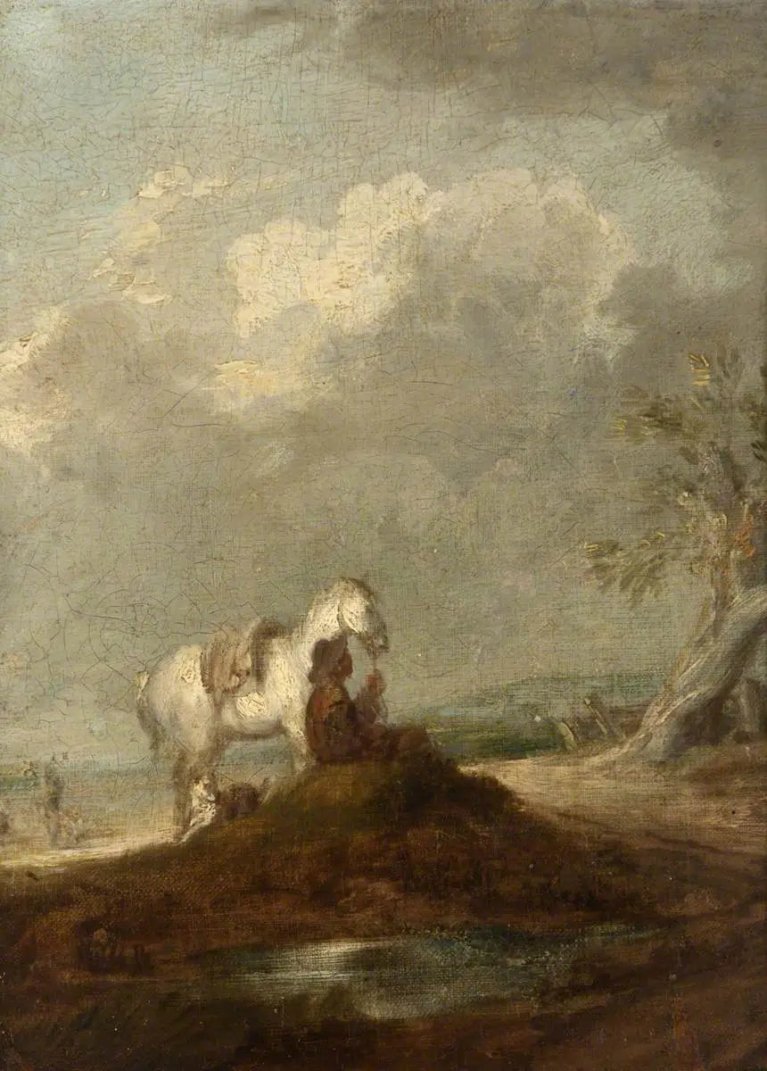 Een reiziger zittend op een landweggetje, met een wit paard - Thomas Gainsborough

Source:
Un voyageur assis sur une route de campagne, tenant un cheval blanc - Thomas Gainsborough