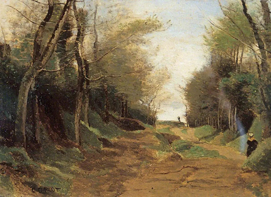 Een bosweg in Noord-Frankrijk. Herfst - Jean-Baptiste Camille Corot
