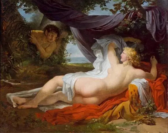 Een ontwaakte Bacchante door een jonge faun - Charles Meynier

Source:
Une Bacchante éveillée par un jeune faune - Charles Meynier