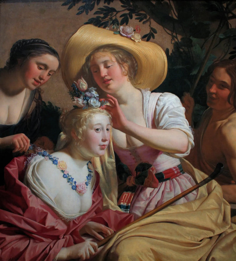 Een fauteuil versierd met bloemen - Gerrit van Honthorst