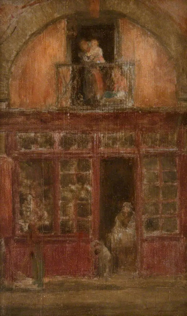 Een winkel met balkon - James Abbott McNeill Whistler