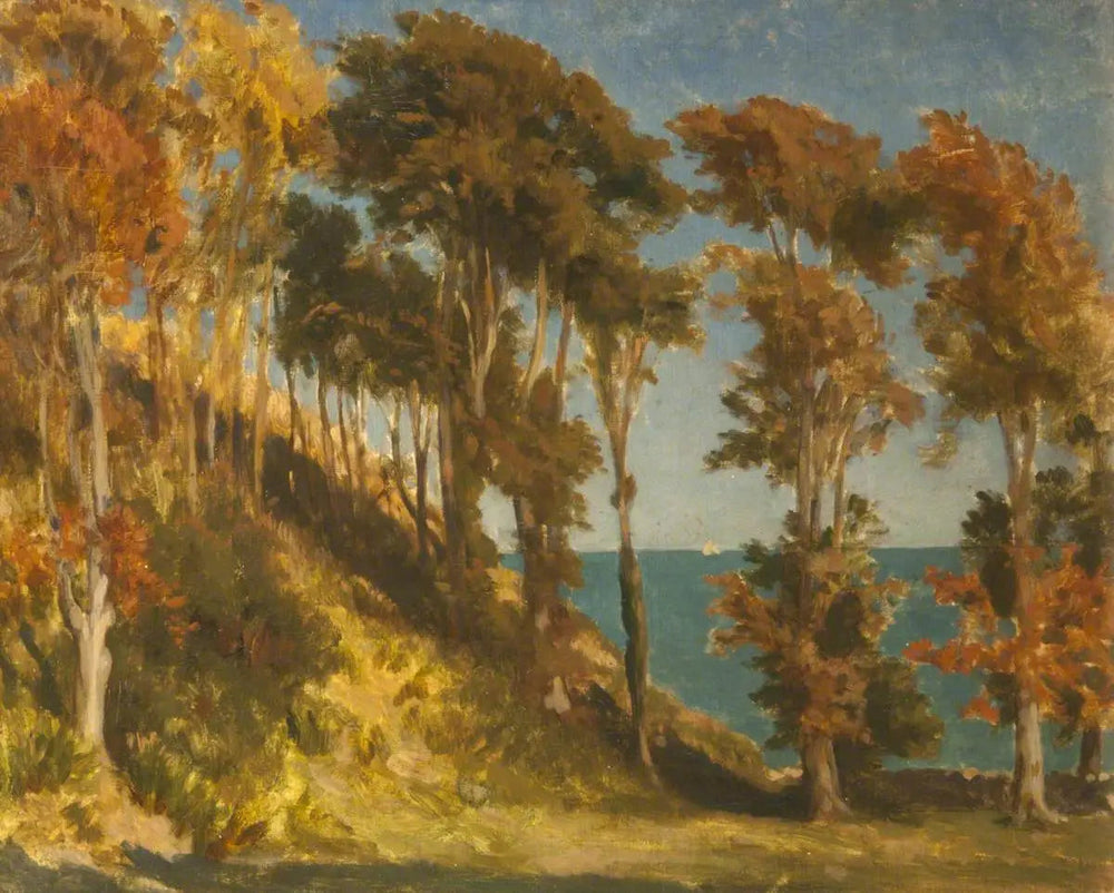Une colline boisée avec la mer au-delà - Frederic Leighton image 1 tableau peint à l’huile sur toile