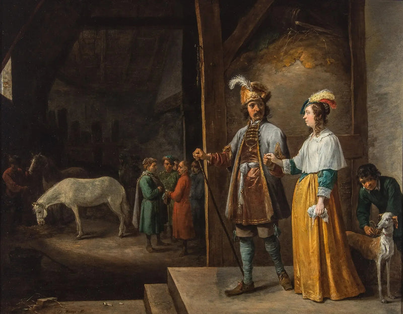 Een dame en een heer die een stallen binnenkomen - David Teniers de Jonge

Source:
Une dame et un monsieur entrant dans une écurie - David Teniers le Jeune