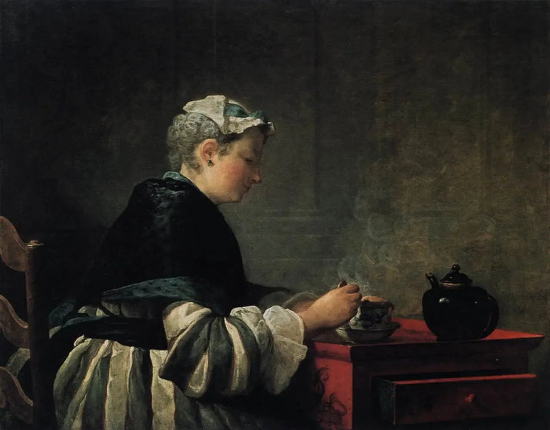 Een dame die thee drinkt - Jean Simeón Chardin
