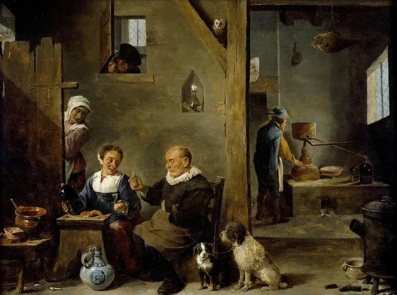 Een distilleerderij met een oude man die jenever koopt van een vrouw - David Teniers de Jonge

Source:
Une distillerie avec un homme âgé achetant du gin à une femme - David Teniers le Jeune