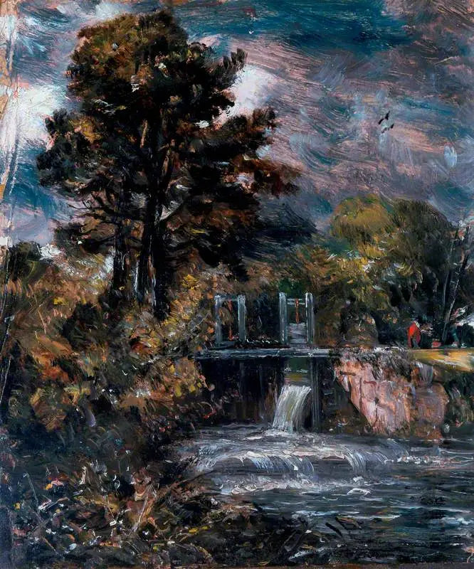Een sluis (misschien op de Stour) - John Constable