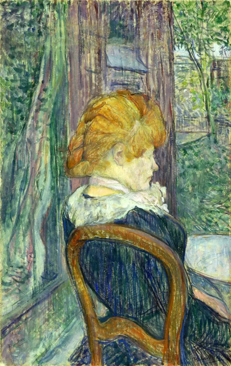 Een vrouw zittend in een tuin - Henri de Toulouse-Lautrec
