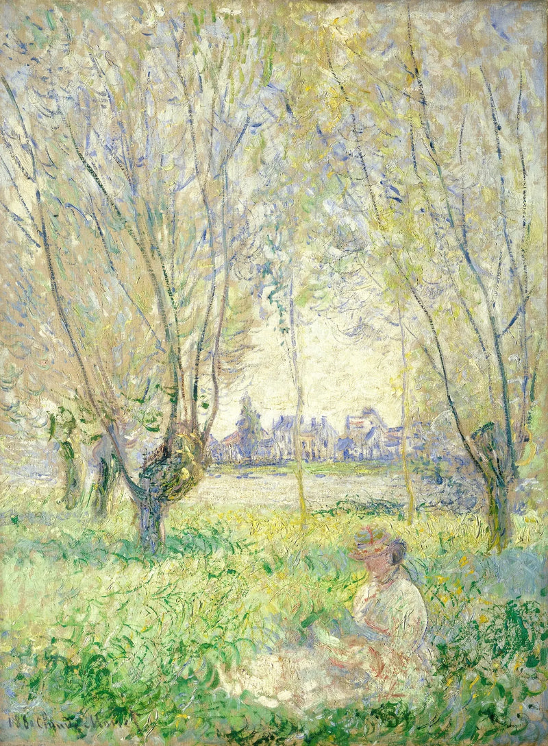 Een vrouw zittend onder de wilgen - Claude Monet