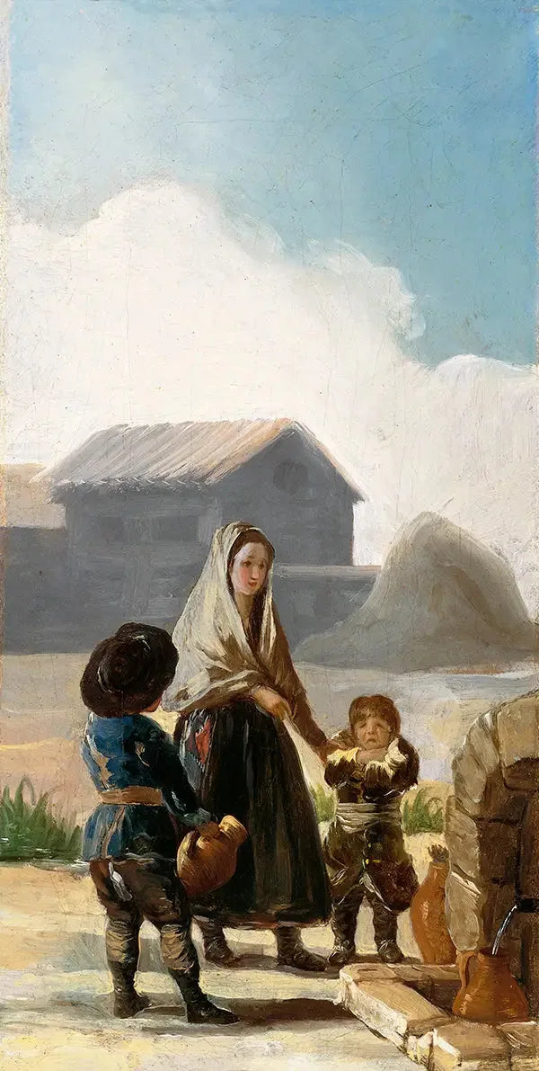 Een vrouw en twee kinderen bij de fontein - Francisco de Goya