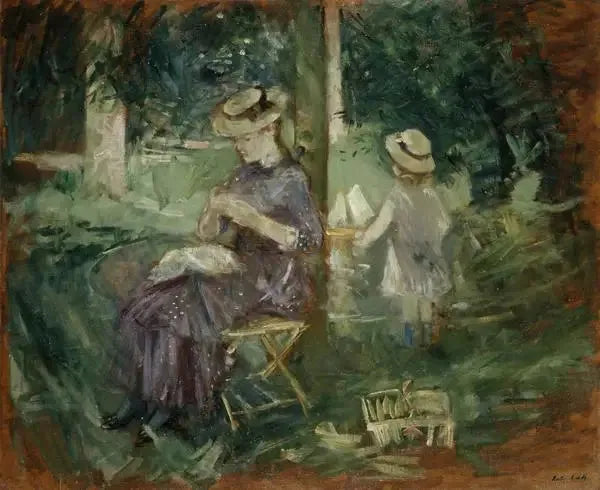 Een vrouw en een kind in een tuin - Berthe Morisot