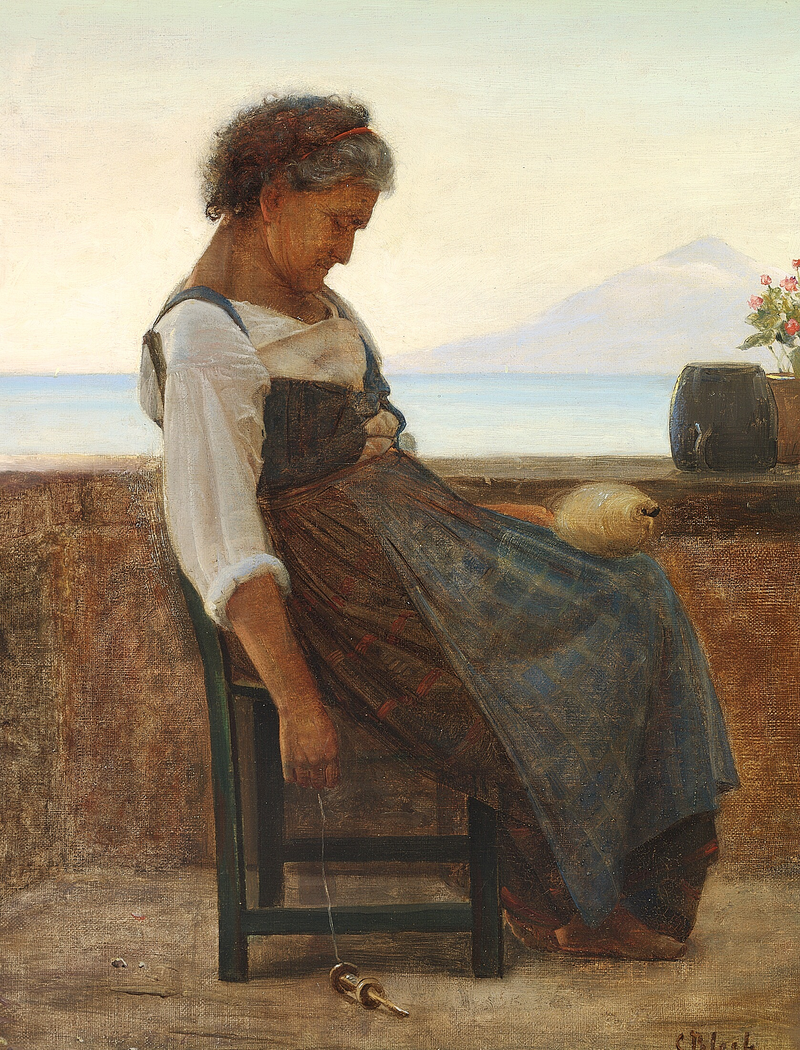Een Italiaanse vrouw doet een dutje. - Carl Heinrich Bloch