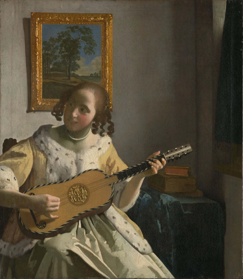 Een vrouw die gitaar speelt - Johannes Vermeer