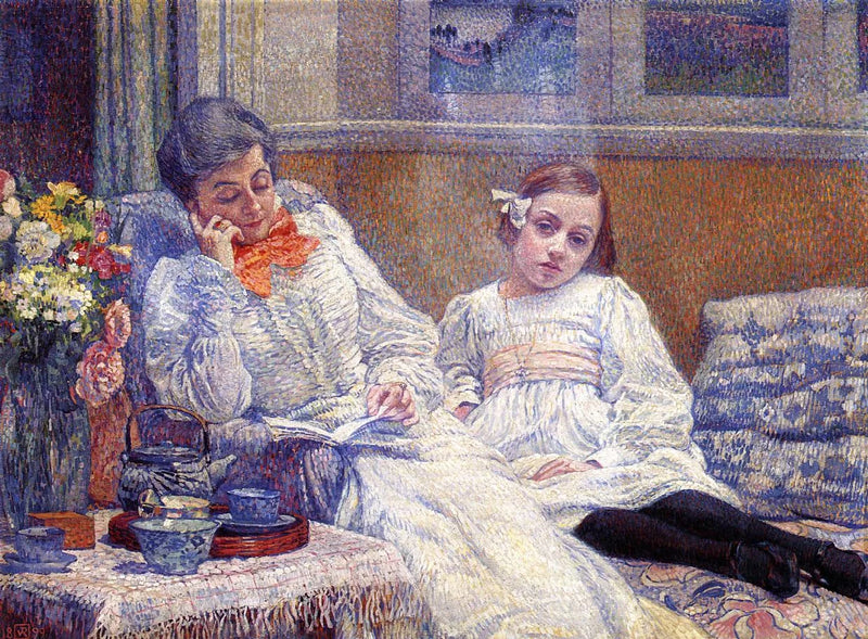Een vrouw die leest en een meisje - Théo van Rysselberghe
