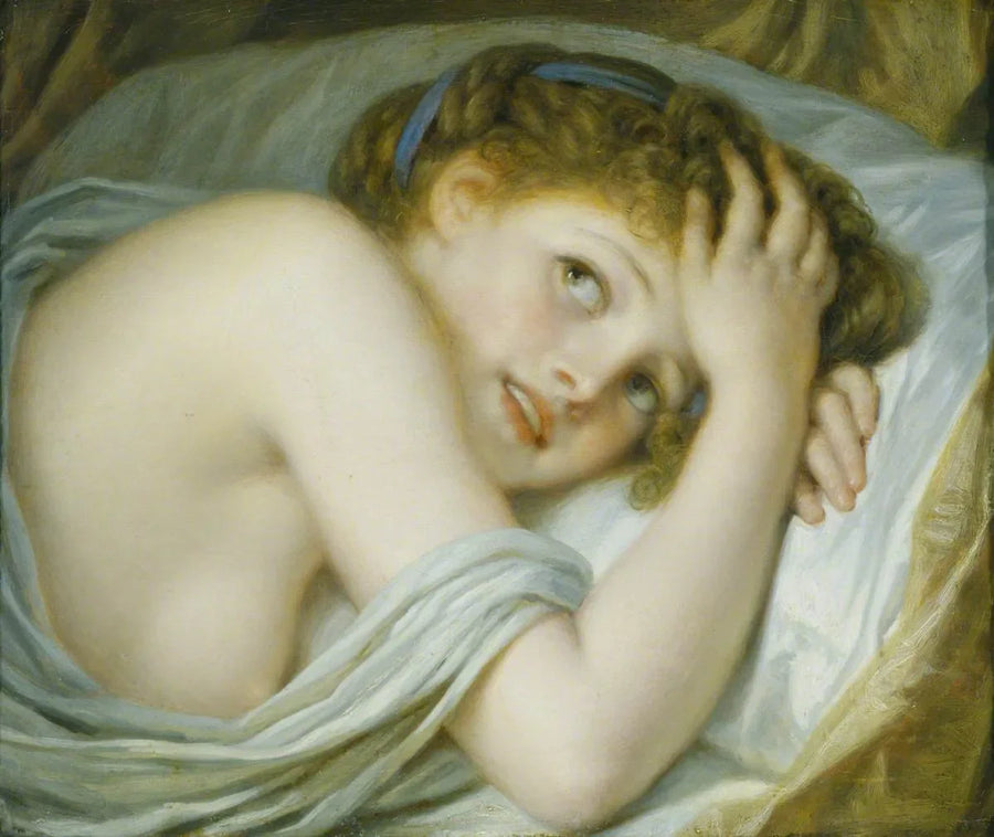 Een liggend meisje in haar bed - Jean-Baptiste Greuze